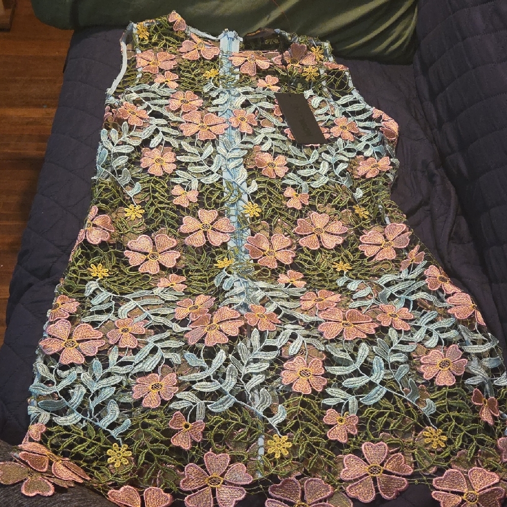 Fashion Nova Floral Lace Dress - Pink, Blue, Green